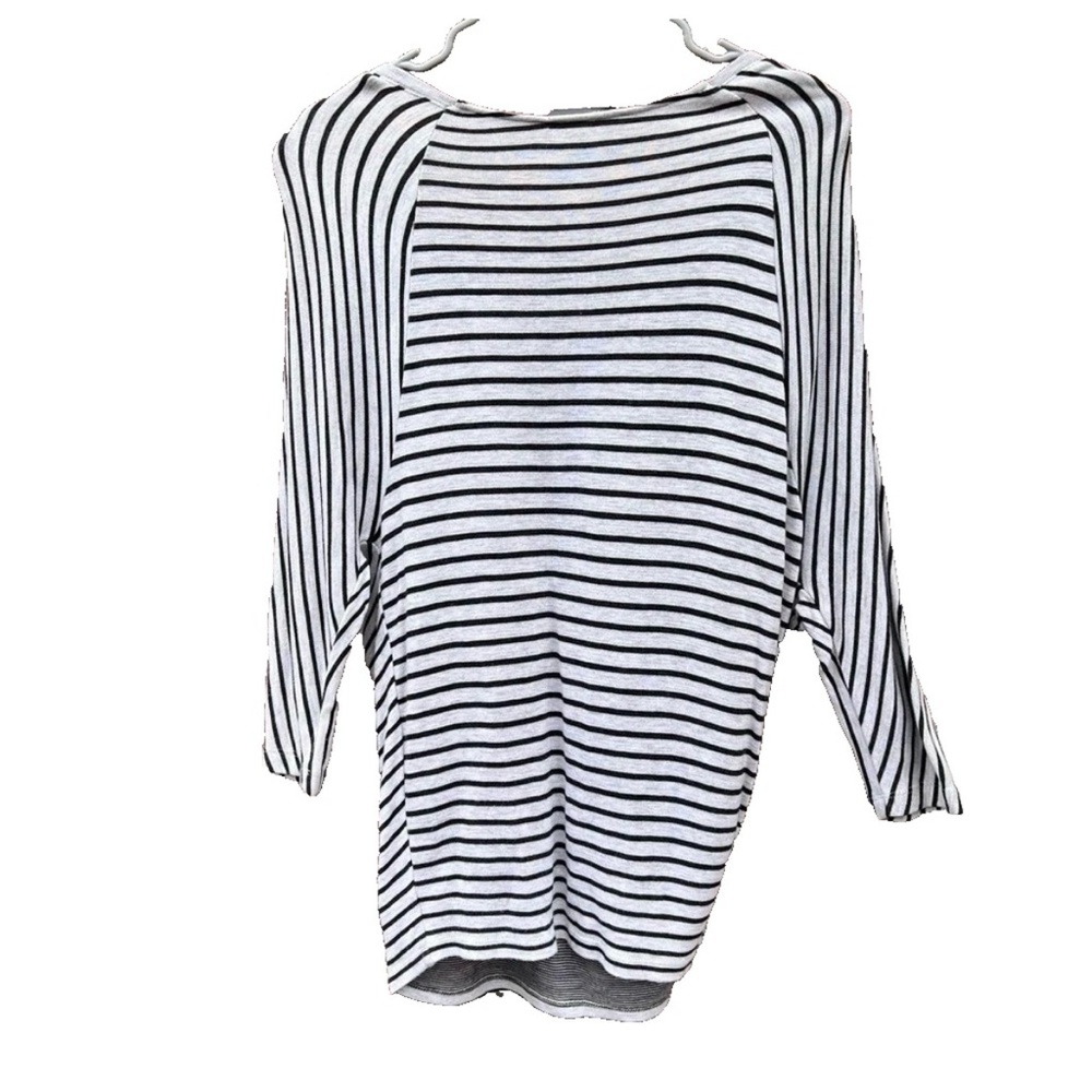 Vince Striped Boat Neck Preppy Top 3/4 Sleeve Casual Classic Grey/Blk SZ S - Picture 4 of 8